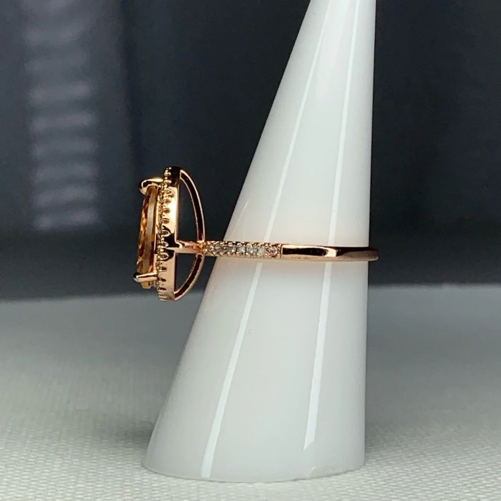 Rose Gold Plated Champagne CZ Ring - Picture 2 of 3